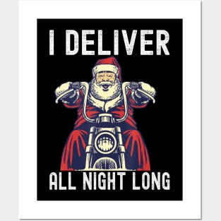 I Deliver All Night Long Naughty Motorcycle Santa Claus Christmas Posters and Art